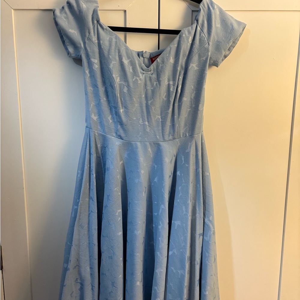 British Retro Off the Shoulder Light Blue Dress